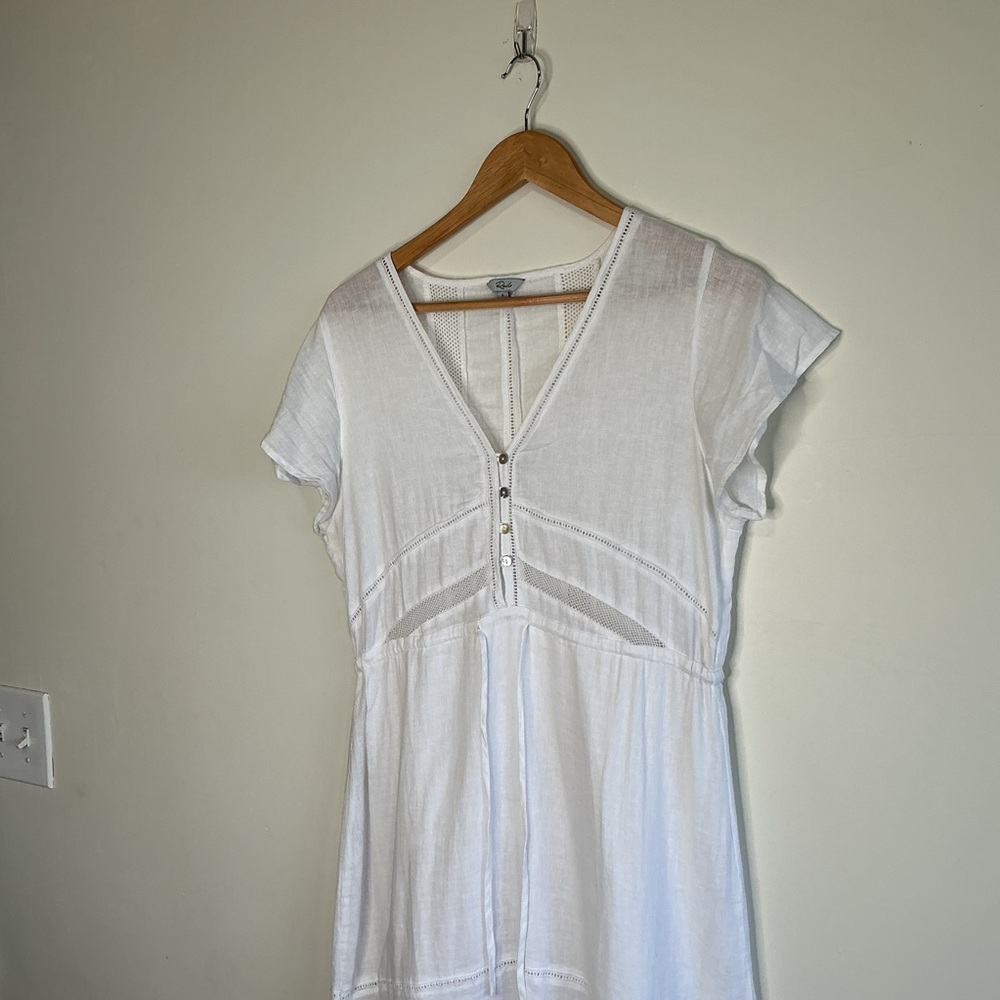 Rails White Kiki Midi Dress Linen Blend V-Neck Button Front Boho Clean Summer - Picture 5 of 9